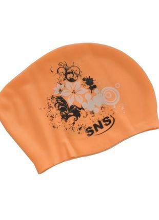 Шапочка для плавания силиконовая для длинных волос orange