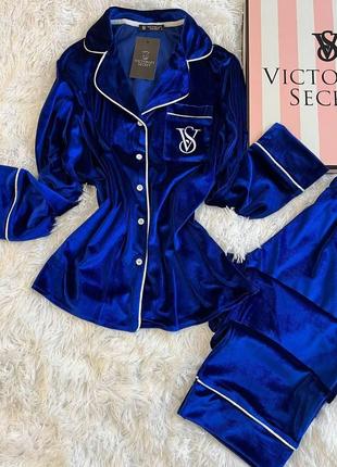 Женская пижама victoria's secret бархатная синяя