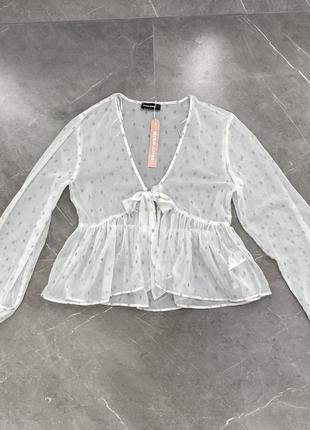 Блуза белая болеро прозрачная баска tally weijl