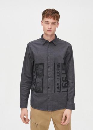 Рубашка чоловіча сіра з довгим рукавом чорна сорочка