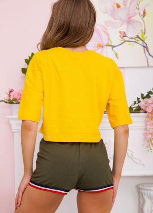 Жіноча футболка вільного крою, жовтого кольору з принтом, 117r10204 фото