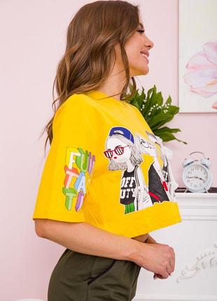 Жіноча футболка вільного крою, жовтого кольору з принтом, 117r10203 фото