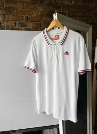 Kappa men’s white short sleeve polo shirt embroidered logo однотонне, біле поло