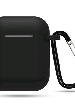 Силіконовий чорний чохол для навушників із карабіном