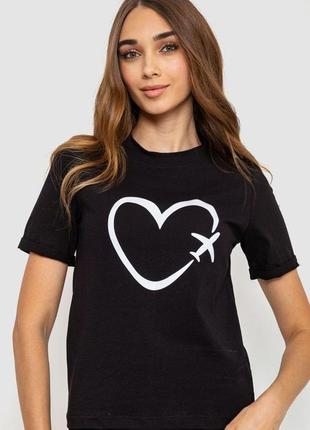 Жіноча футболка з принтом, колір чорний, 241r121