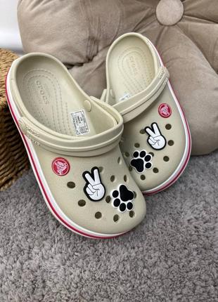 Бежеві дитячі крокси сабо crocs were crocband kids stucco/ melone2 фото