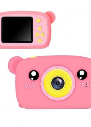 Дитячий фотоапарат у чохлі ведмедик camera рожевий