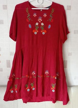 Неповторна темно-червона вишита сукня cameo rose від new look🌿🌹 вишите плаття міні 🌹2 фото