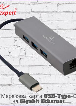 Адаптер мережева карта usb type-с на gigabit ethernet cablexpert a-cmu3-lan-01 3 ports usb 3.1