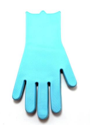 Силиконовые перчатки для мытья и чистки magic silicone gloves с ворсом светло-голубые