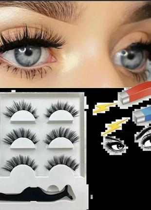 Акція!!! 1001три пари багаторазових магнітних вій 3d з підводкою та пінцетом 5 магнітів довжина 10мм