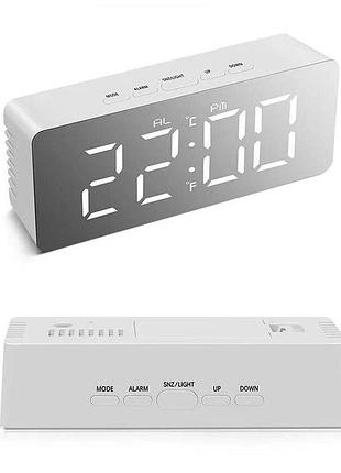 Дзеркальний led годинник 1826 white з будильником та термометром