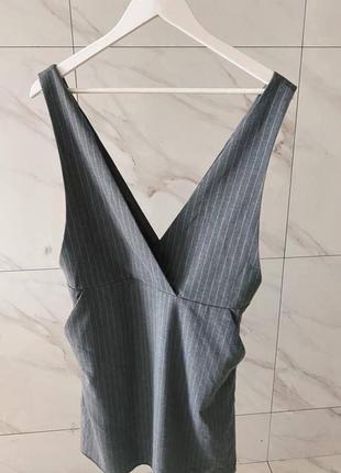 Серое в полоску платье-сарафан h&amp;m