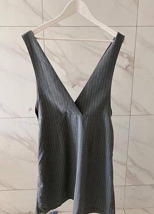 Серое в полоску платье-сарафан h&amp;m