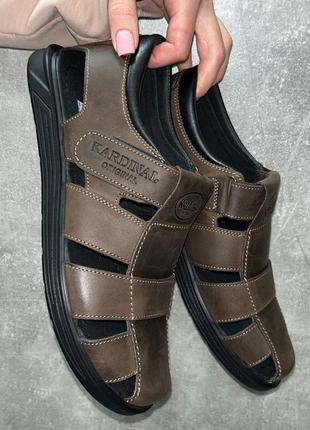 Мужские летние кожаные сандалии кардинал коричнневые2 фото
