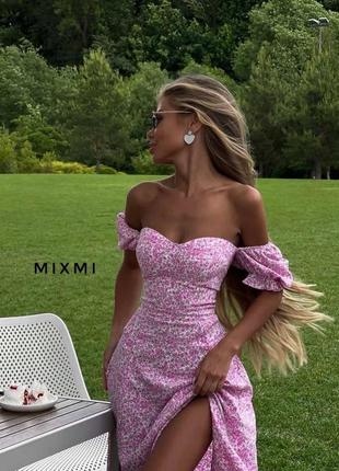 Жіноча сукня міді з квітковим принтом та чашками5 фото