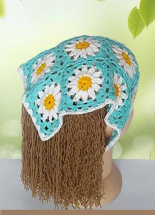 Косинка ажурна жіноча, бандана для дівчинки,літня в'язана бандана, подарунок дівчині, літня прикраса