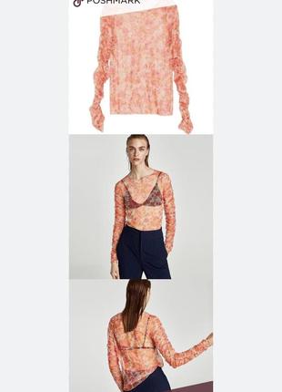 Блуза оранжевая цветочная прозрачная zara