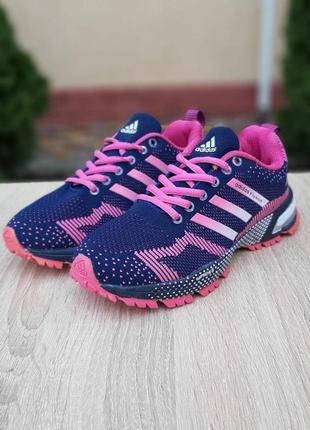 Жіночі кросівки | adidas marathon flyknit | сині з рожевим | текстиль, :36