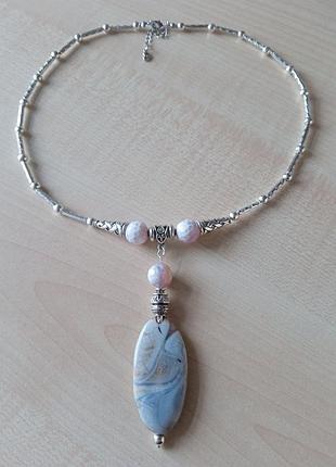 Колье «античность» из белого натурального агата.