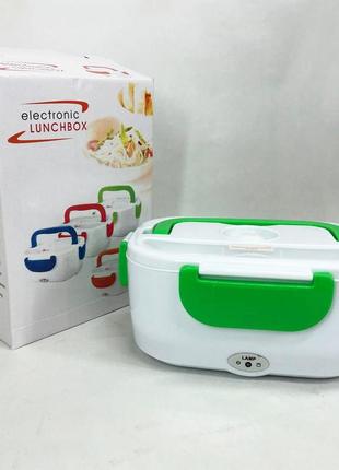 Ланч бокс электрический с подогревом lunch heater 220 v pro, термос для еды для детей. цвет: зеленый10 фото