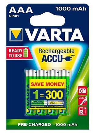 Акумулятор varta rechargeable accu aaa 1000mah bli 4 ni-mh