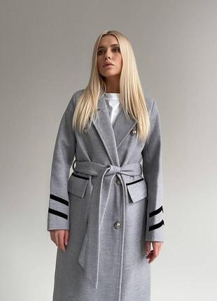 Демісезонне кашемірове подовжене жіноче пальто вояж сірого кольору4 фото