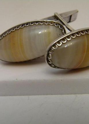 Запонки серебро натуральный камень №1025