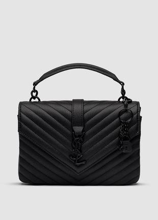 💎 saint laurent college medium in quilted leather black/black 24 х 18 х 8 см