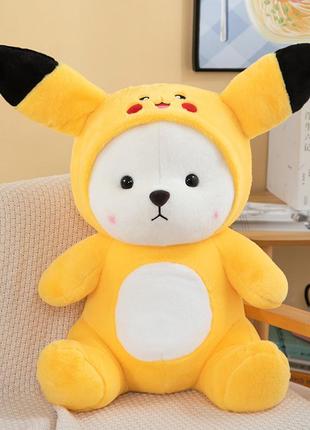 М'яка іграшка ведмедик пікачу в костюмі зі знімним капюшоном · плюшевий ведмежатко pikachu, 60 см
