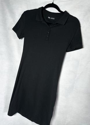 Чёрное платье поло в рубчик8 фото