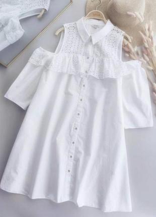 River island white frill cold shoulder shirt бавовняна сукня сорочка1 фото