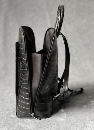 Кожаный городской вместительный черный рюкзак, италия7 фото