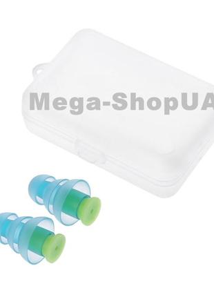 Багаторазові силіконові беруші для сну silicone max універсальні з контейнером від шуму та води light green