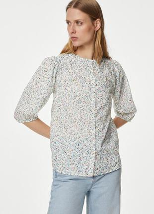 Бавовняна блузка сорочка з пишними рукавами