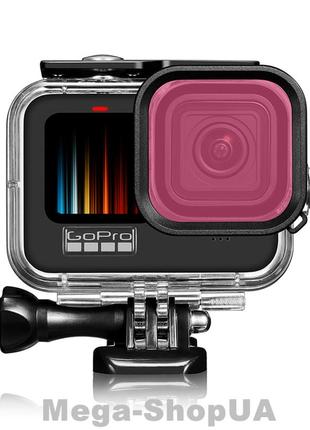 Защитный корпус чехол аквабокс для экшн камеры gopro hero 11 black водонепроницаемый + розовый фильтр fr56-p