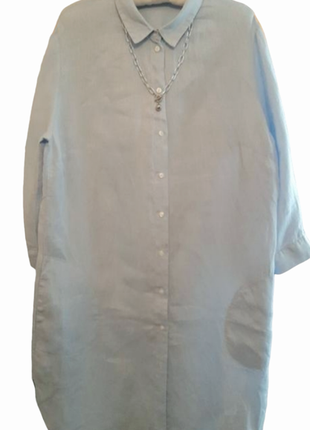 Льняное платье- рубашка с карманами cara нежно-голубого цвета 44 размер1 фото