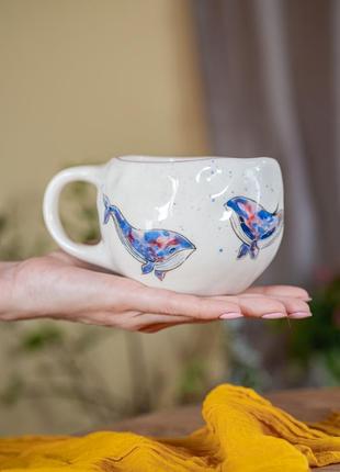 Горнятка «киты», керамическая чашка, ручная роспись, ручная работа, посуда9 фото