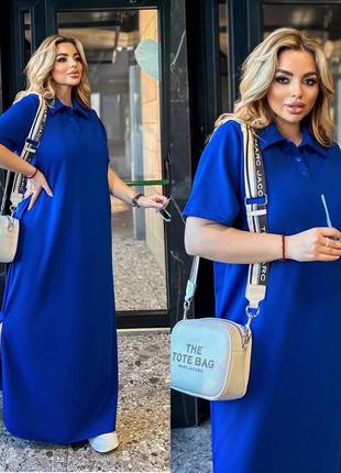 Платье длинная прямая спортивная воротник длинная вырез поло разрез силуэтное...