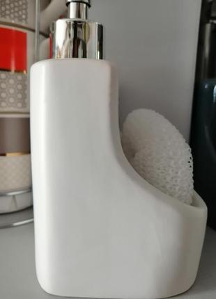 Керамический дозатор для мыла с губкой armina white 450 мл.6 фото