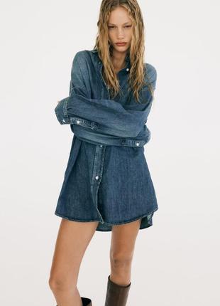 Джинсова синя сорочка-куртка  оверсайз від zara*