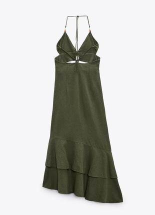 Сукня міді з льоном з вирізами і воланами  від zara, розмір xs*8 фото