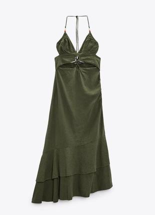 Сукня міді з льоном з вирізами і воланами  від zara, розмір xs*7 фото