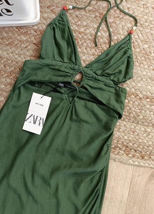 Сукня міді з льоном з вирізами і воланами  від zara, розмір xs*5 фото