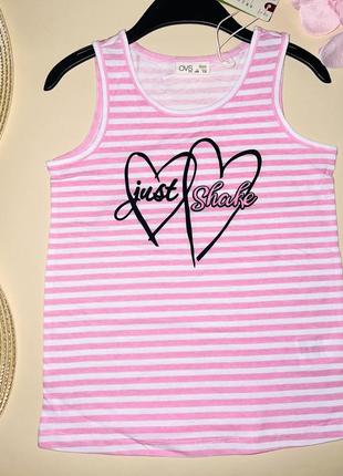 Маєчка літня білого  кольору в рожеву полосочку з принтом 100% котон розмір: ✔️ 128