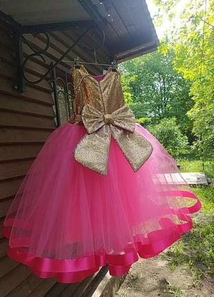 Сукня яскрава малина фатинова рожева дитяча випускна на випуск нова модна довга пишна з бантом
