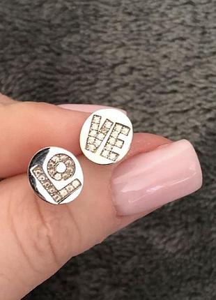 Серьги сережки гвоздики love s925 проба серебро