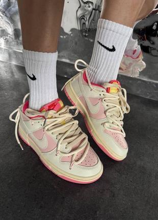 Женские кроссовки nike sb dunk x off white “pink cream laces” premium.