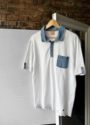 Hugo boss men’s vintage white short sleeve polo shirt denim pockets neck винтажное, однотонное, белое поло