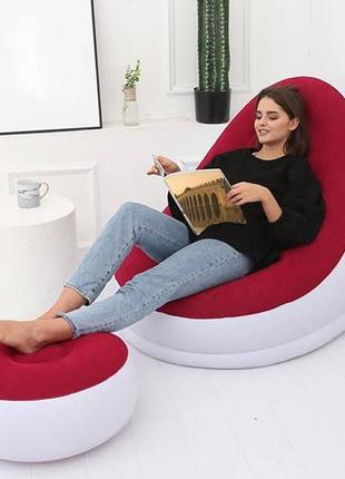 Надувной диван air sofa | надувное велюровое кресло с пуфиком красный